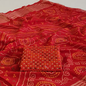 Red Bandhani Printed Chiffon Saree