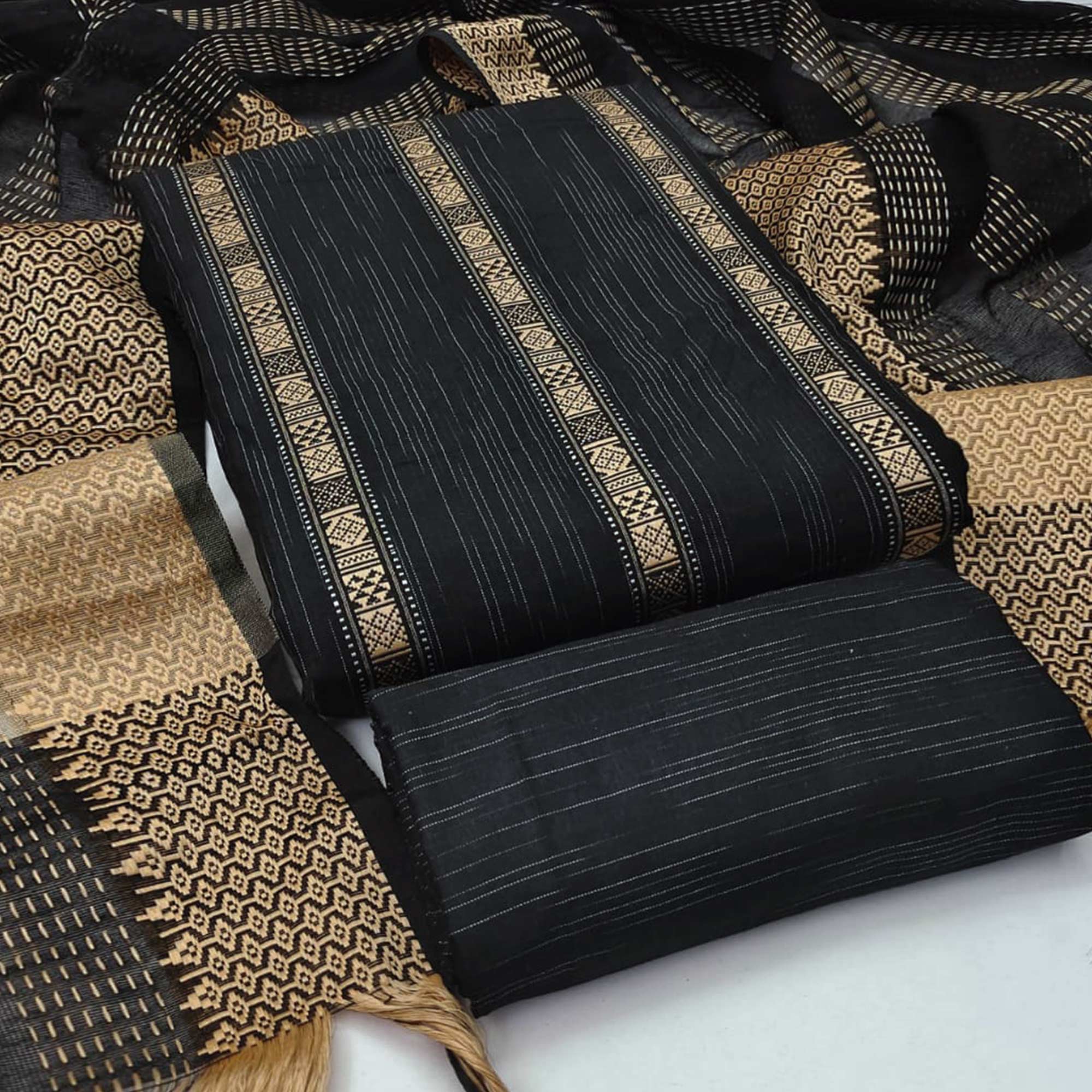 Black Woven Cotton Blend Dress Material