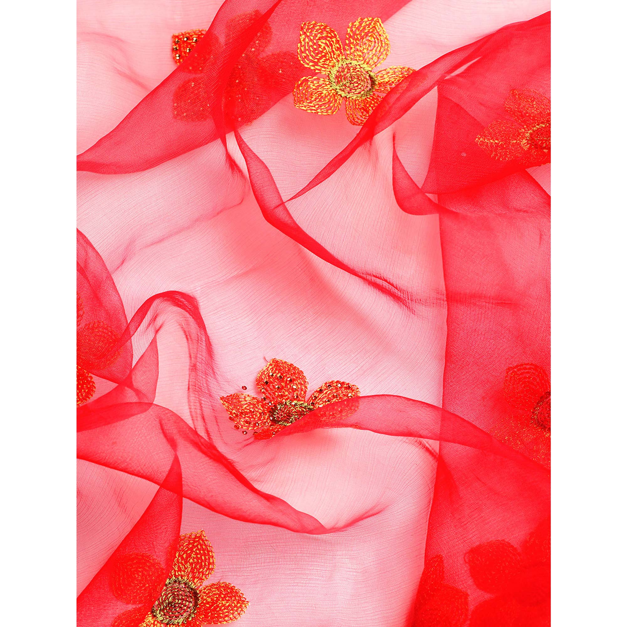 Pink Floral Embroidered Organza Saree