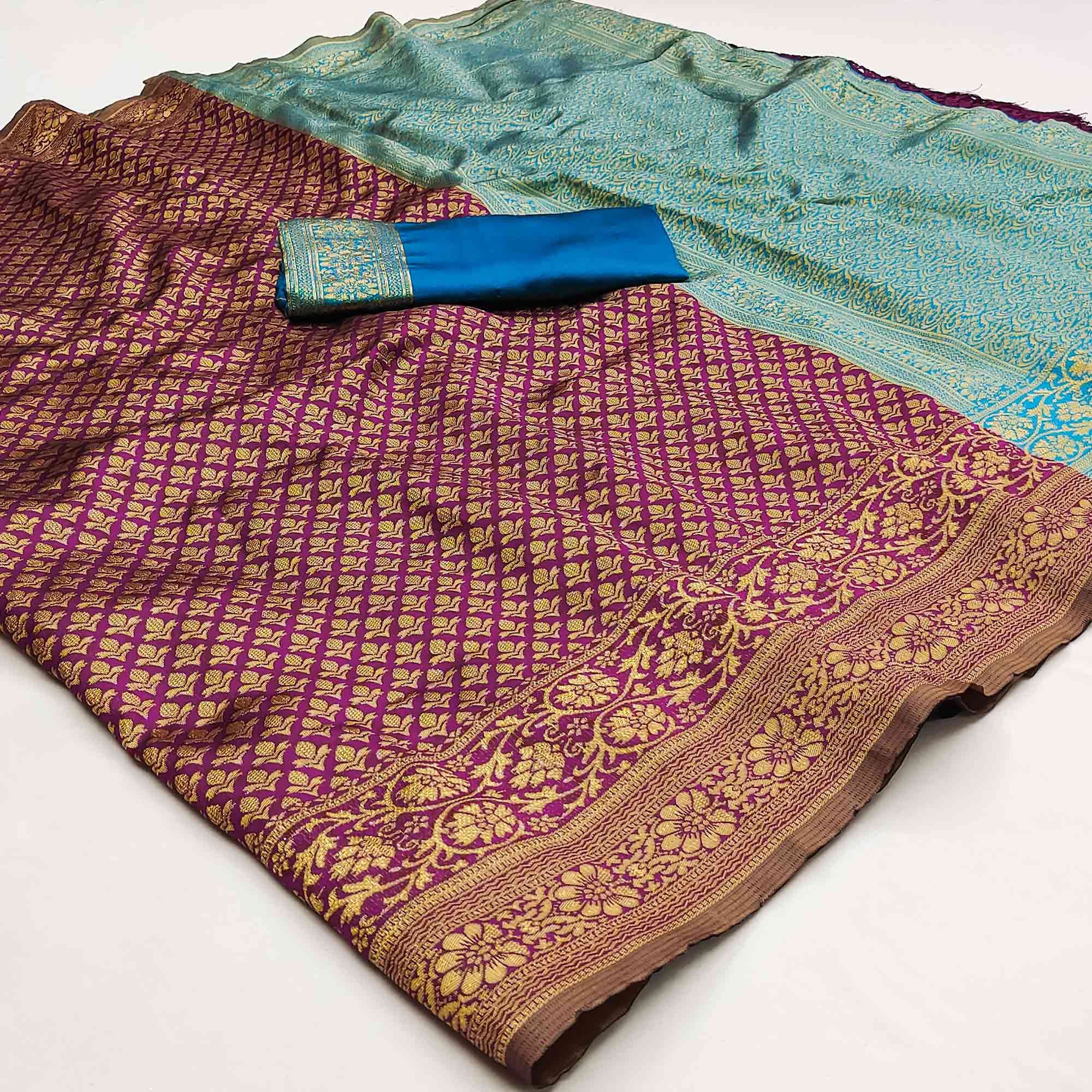 Purple Floral Woven Jacquard Saree