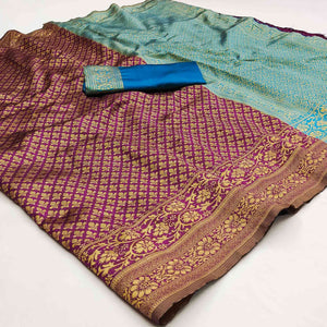 Purple Floral Woven Jacquard Saree