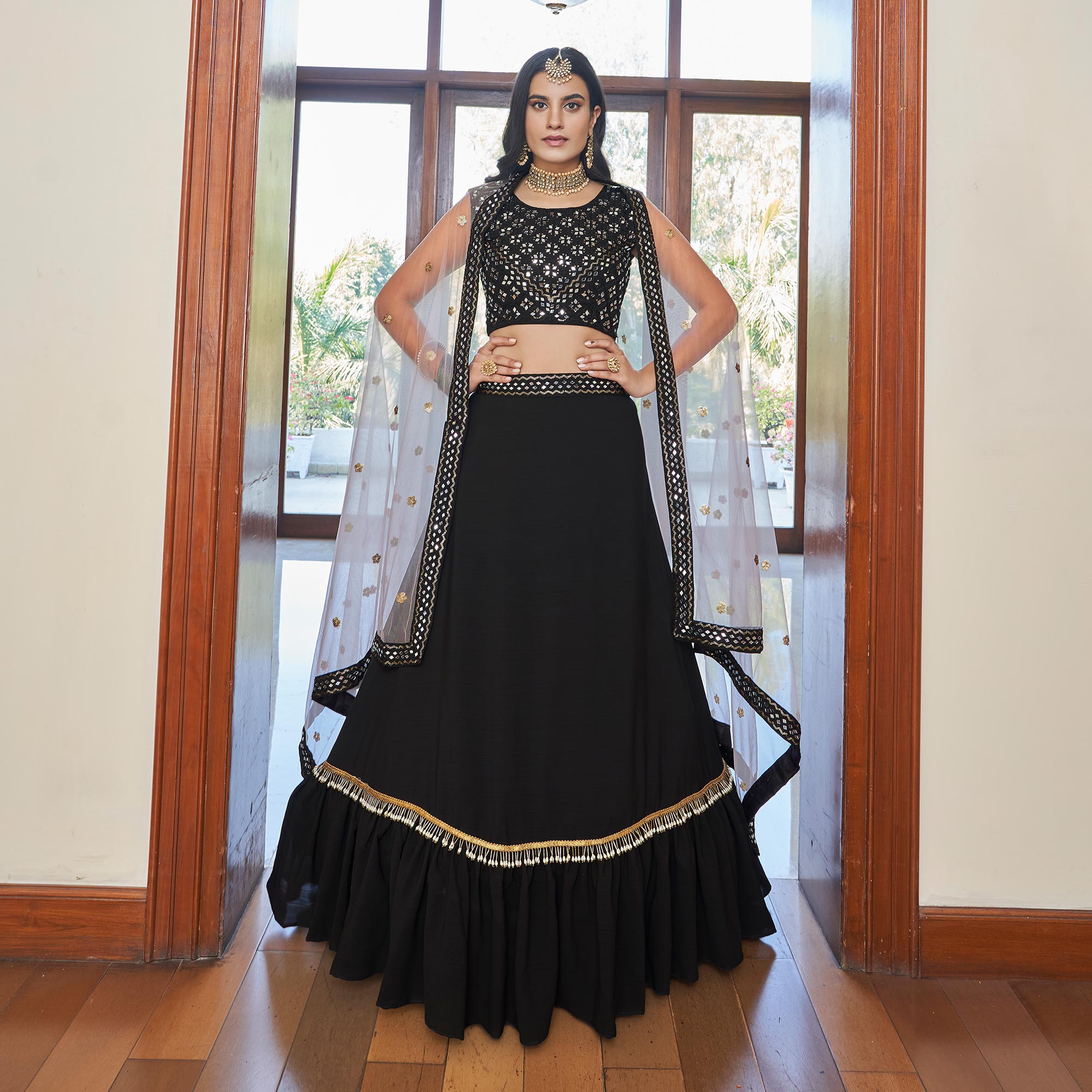 Black Mirror Embroidered Art Silk Lehenga Choli