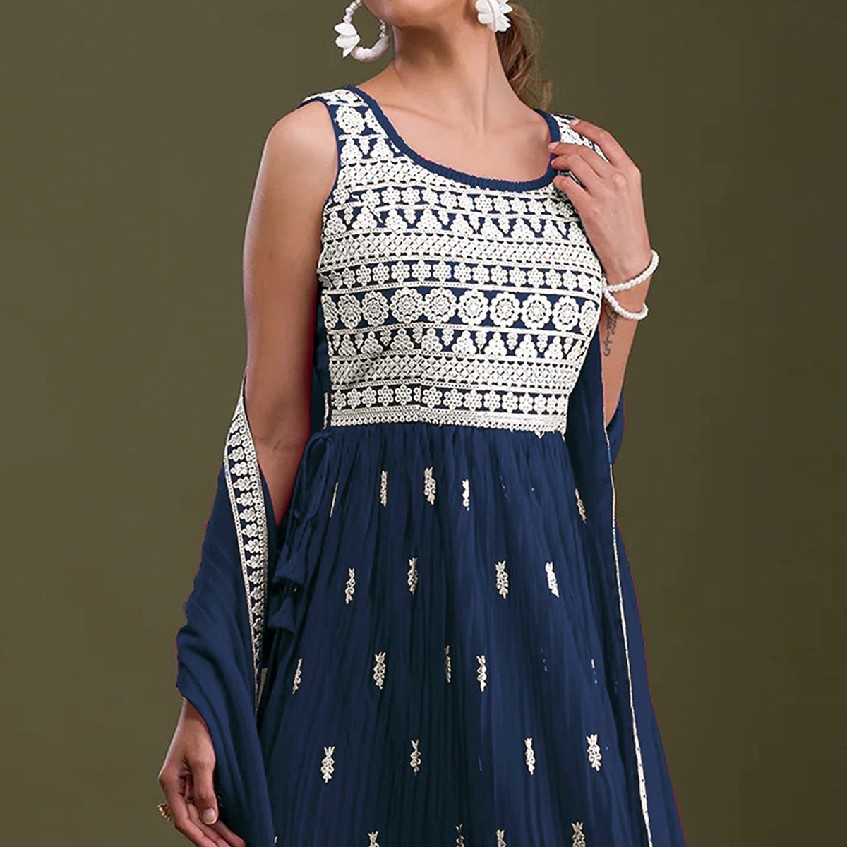 Blue Sequins Embroidered Georgette Semi Stitched Naira Cut Palazzo Suit