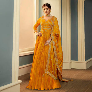 Mustard Embroidered Georgette Gown