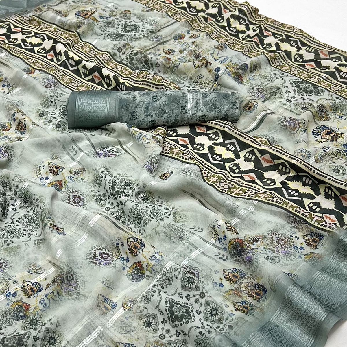 Grey Digital Printed Viscose Saree