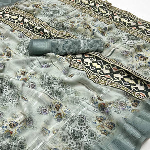 Grey Digital Printed Viscose Saree