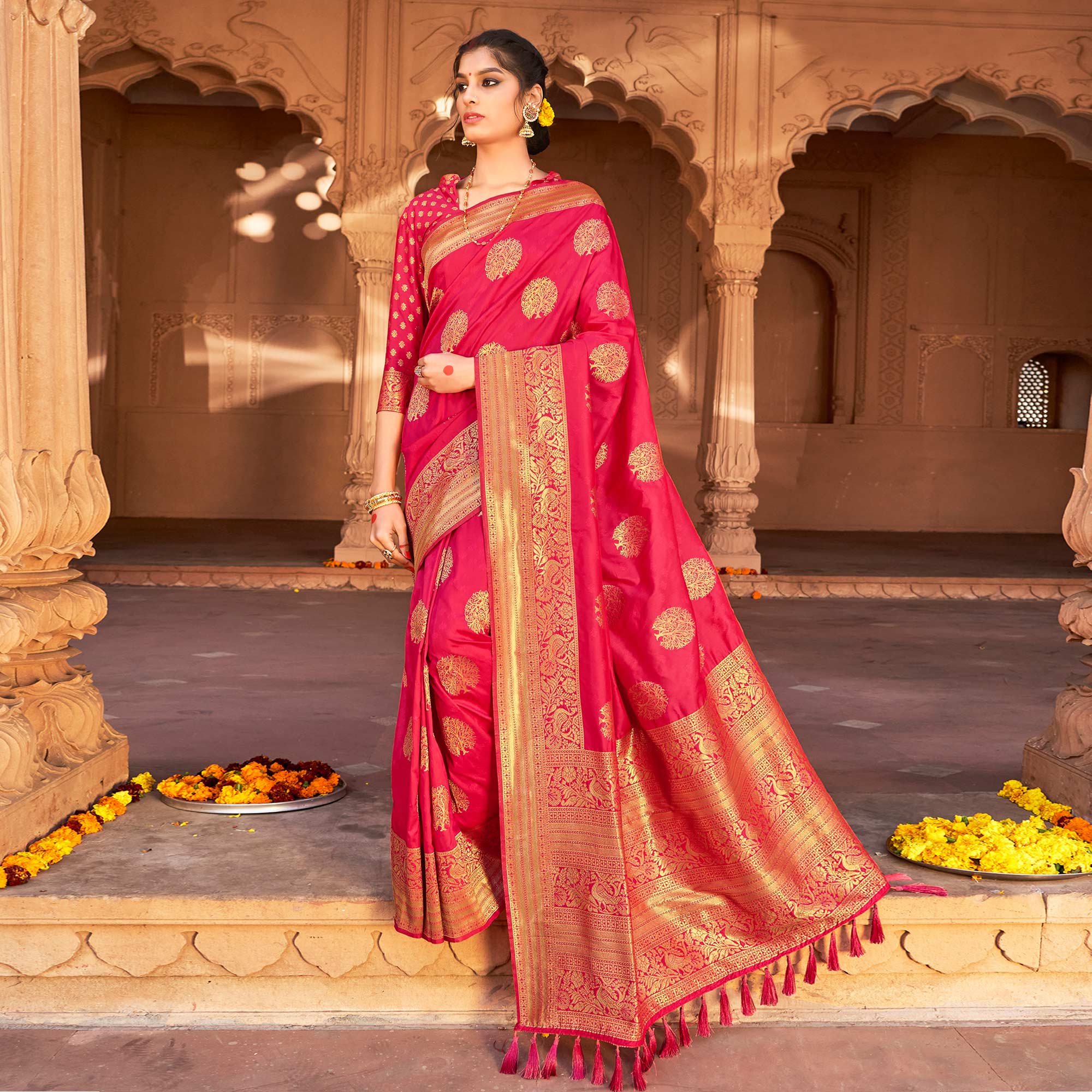 Pink Woven Pure Silk Saree