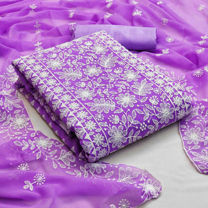 Lavender Floral Embroidered Georgette Dress Material