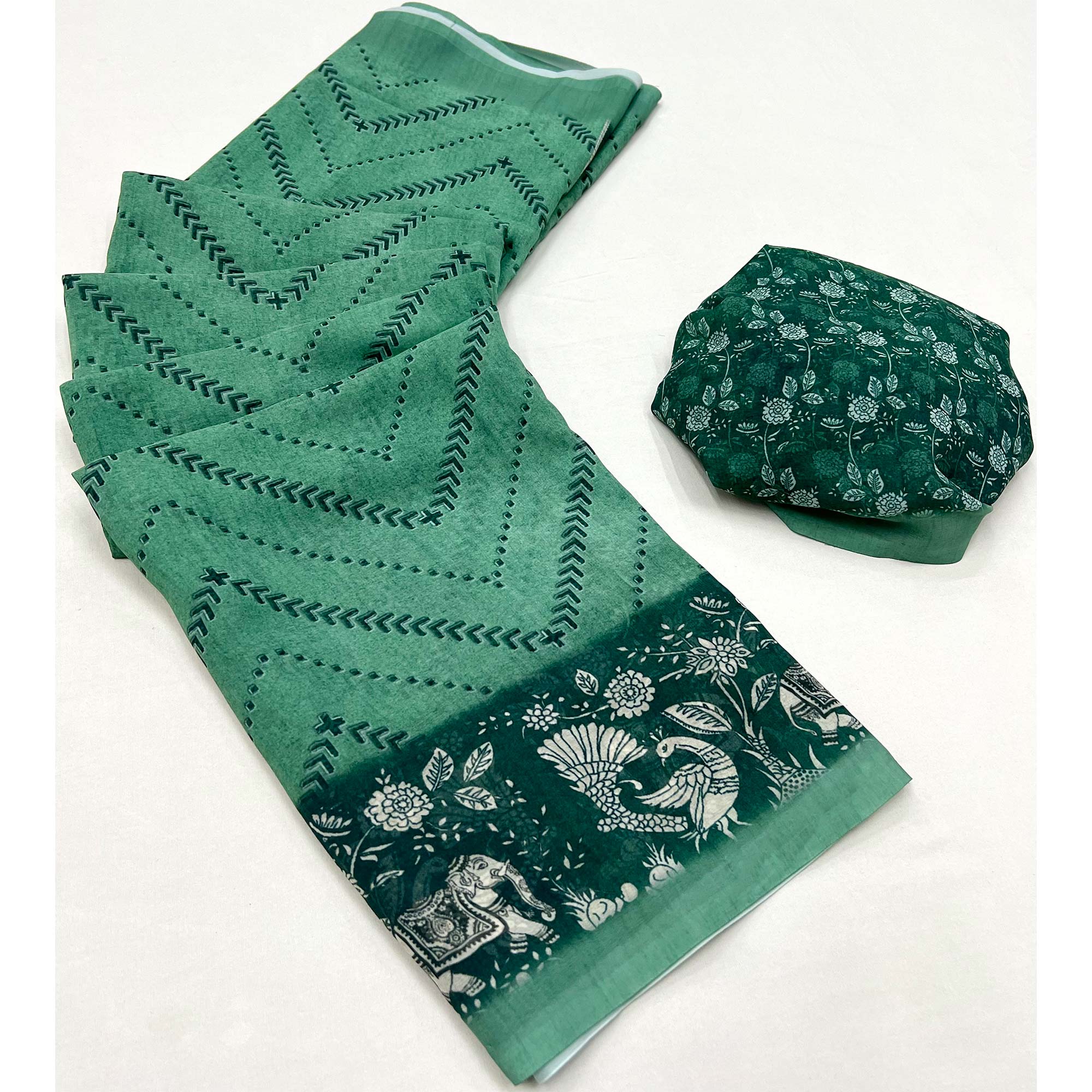 Green Digital Printed Georgette Saree