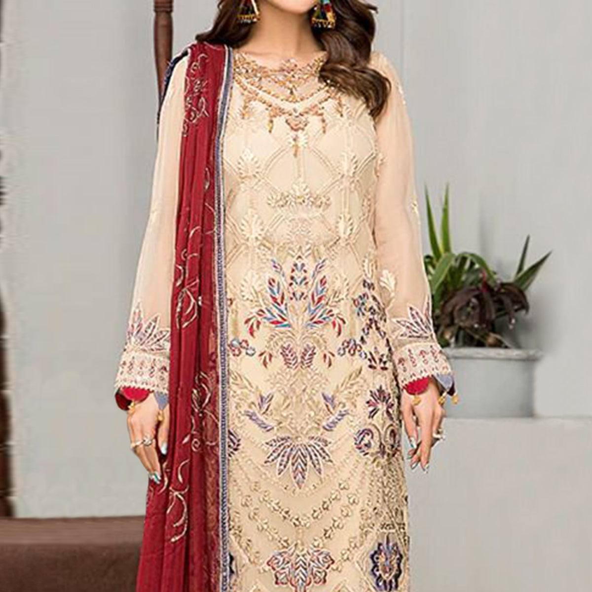 Chikoo Embroidered Georgette Pakistani Suit