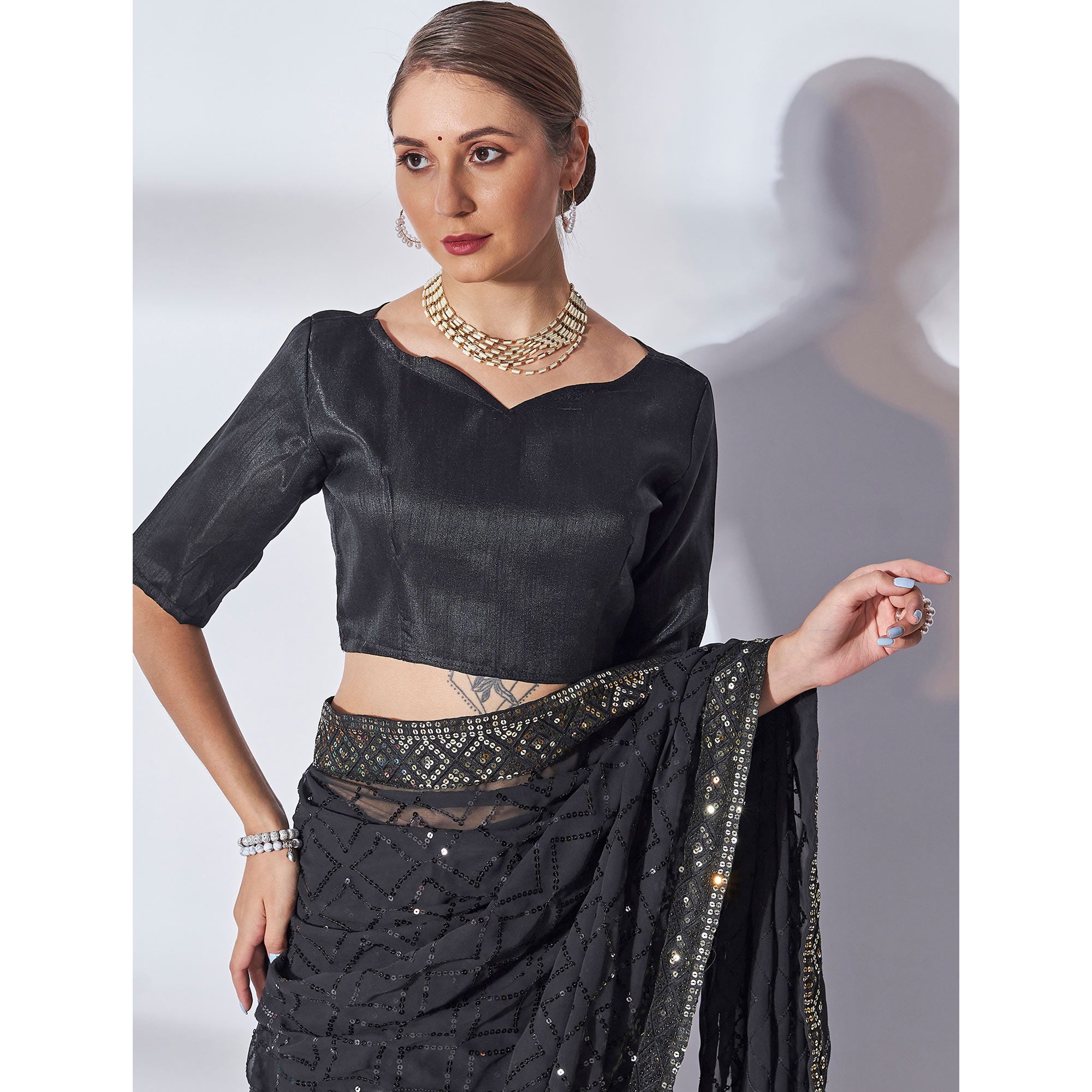 Black Sequins Embroidered Georgette Saree