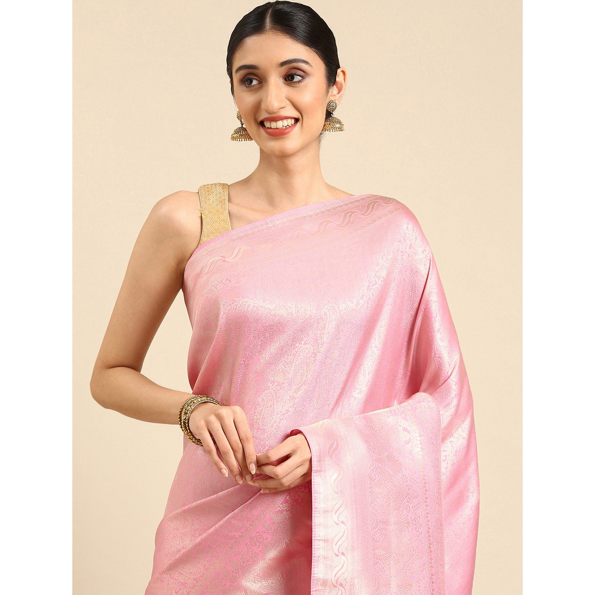 Pink Woven Kanjivaram Silk Saree