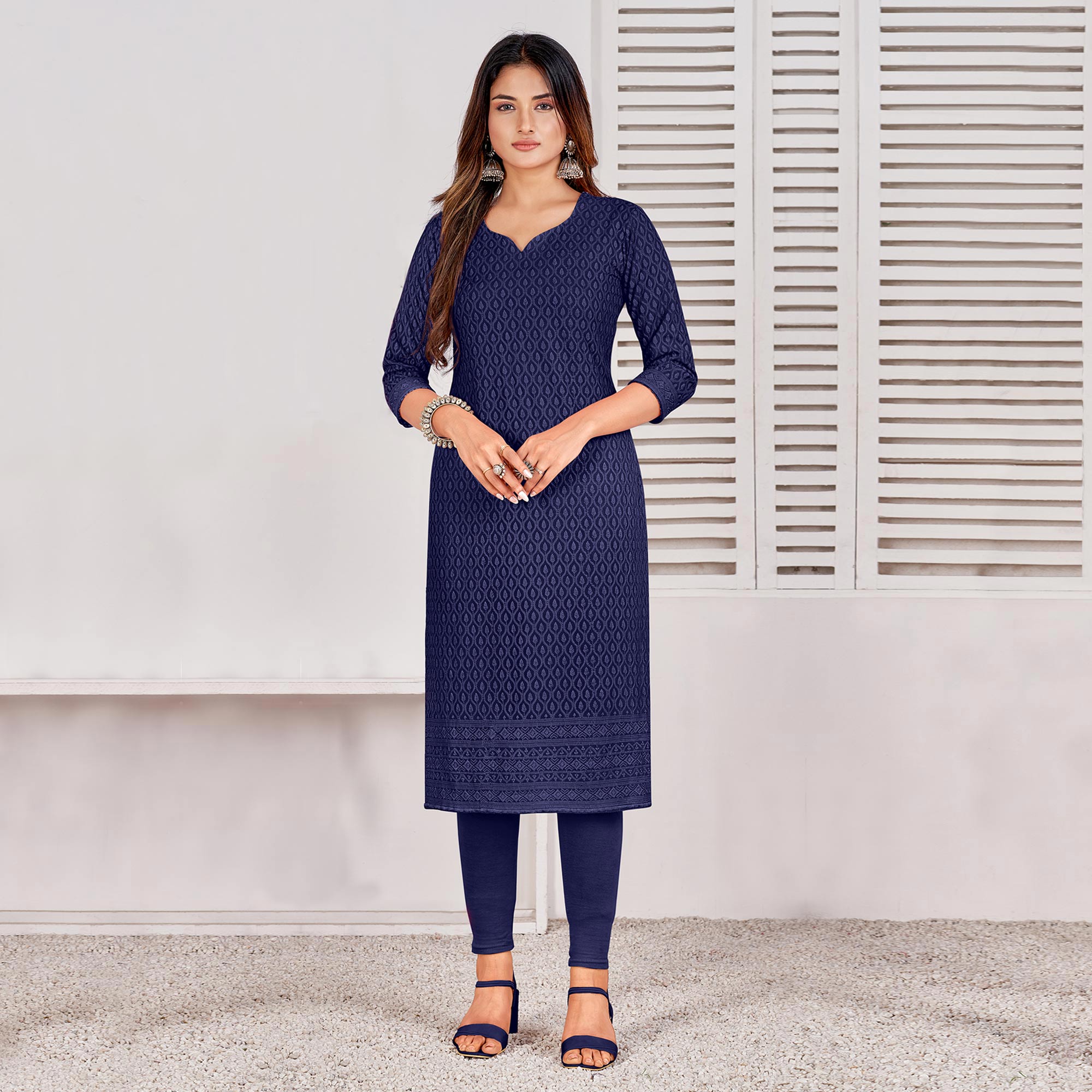 Navy Blue Lucknowi Chikankari Rayon Kurti