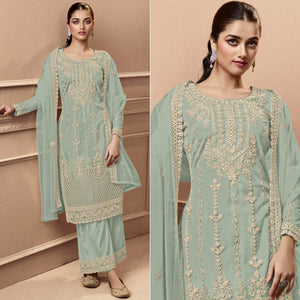 Green Floral Embroidered Netted Pakistani Suit