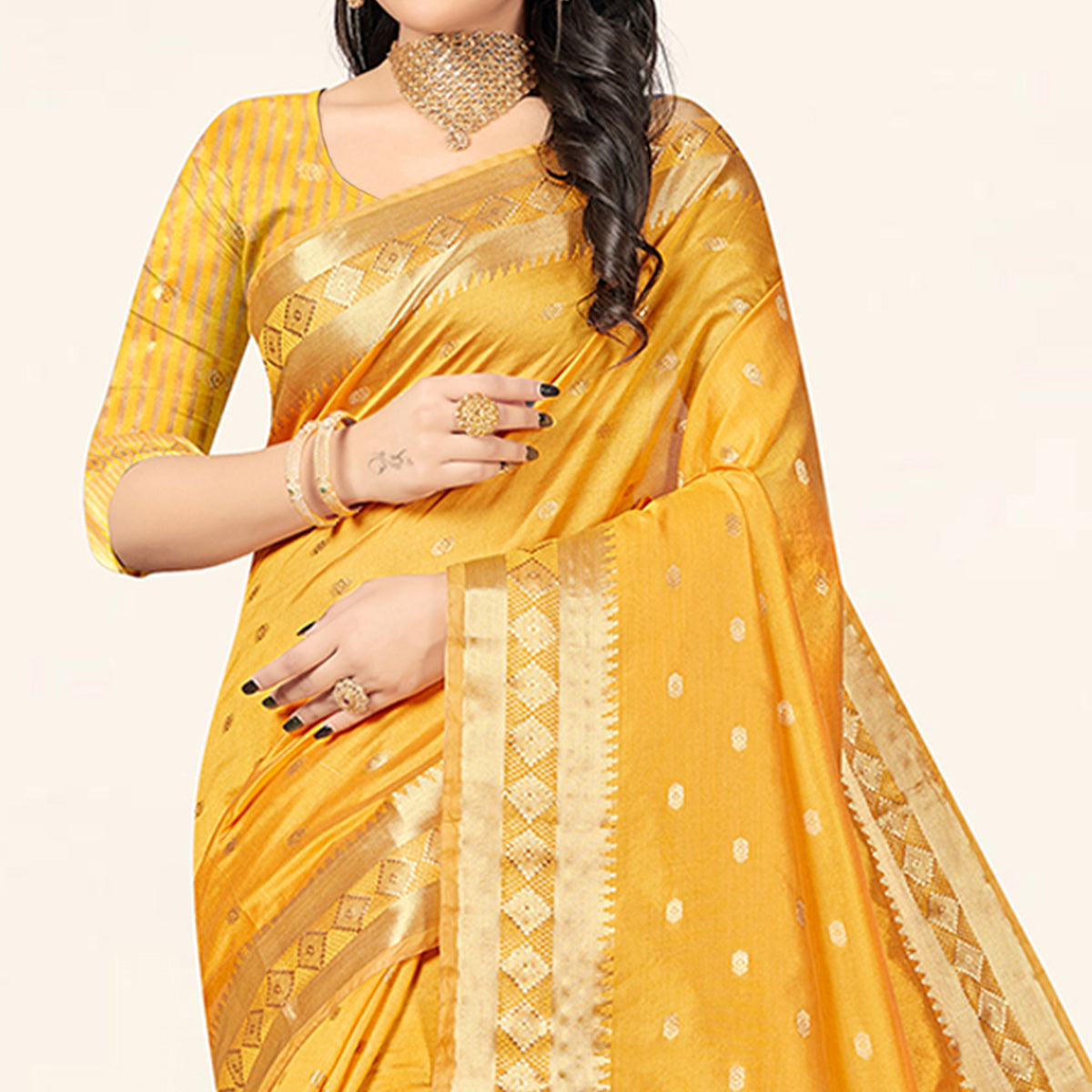 Yellow Woven Assam Silk Saree With Tassels