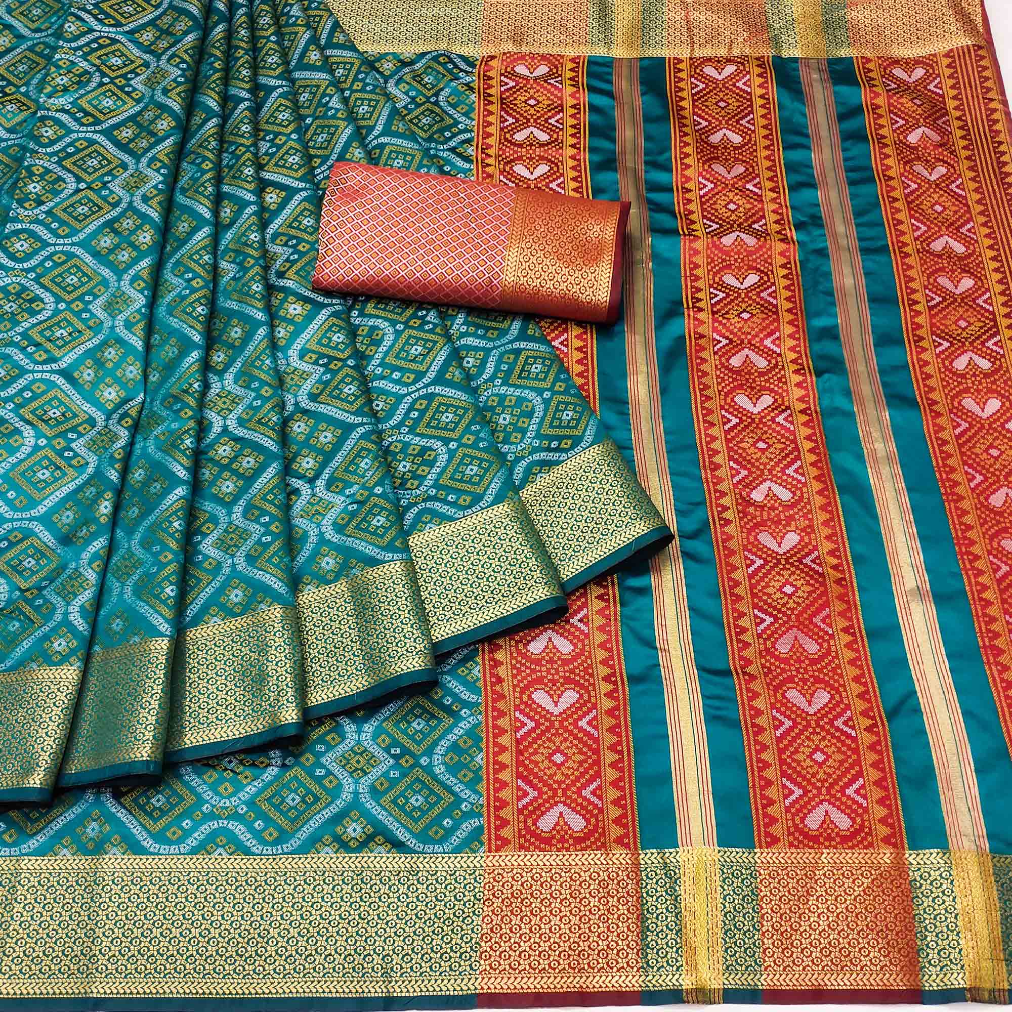 Rama Blue Bandhani Woven Banarasi Silk Saree