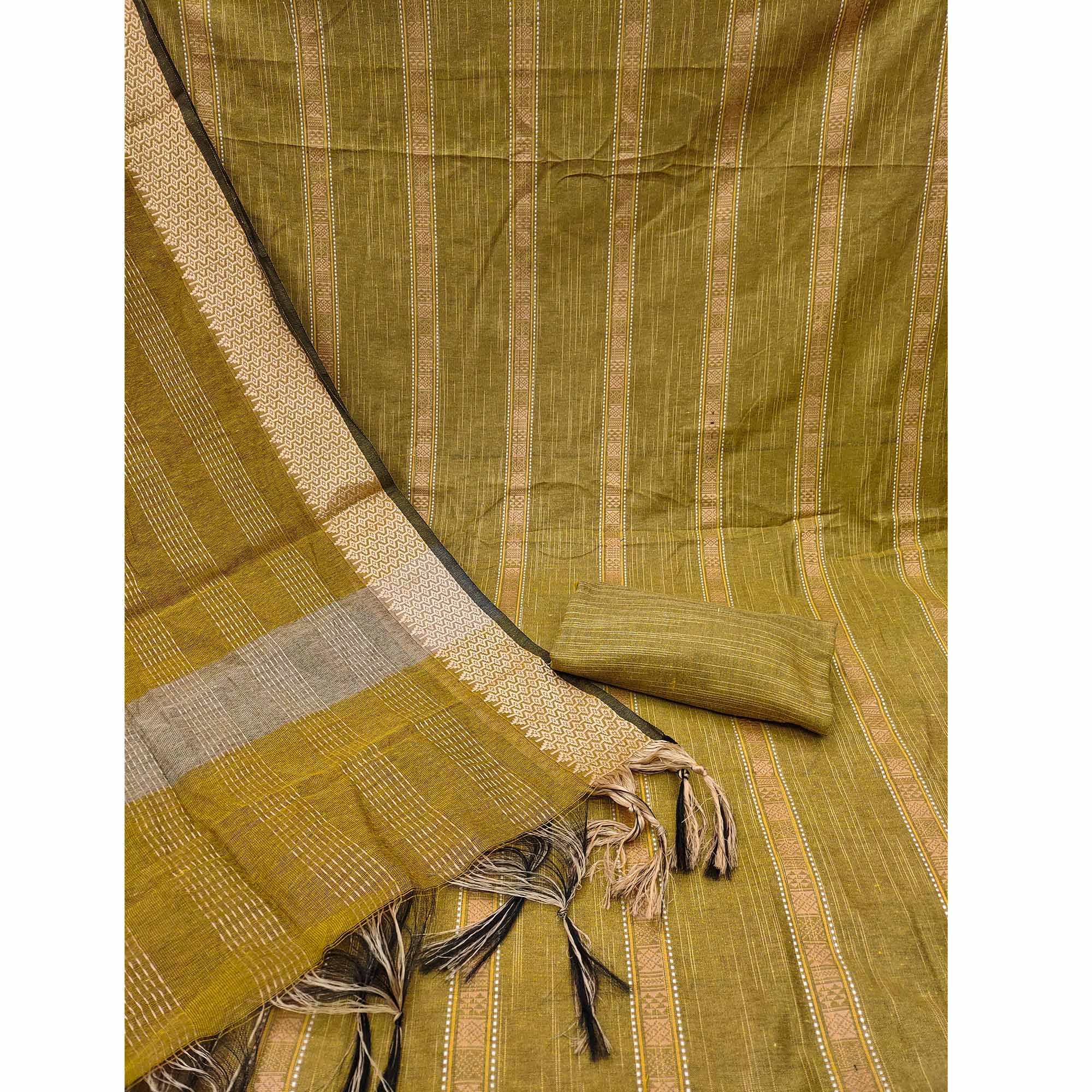 Mustard Woven Cotton Blend Dress Material