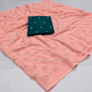 Peach Embellished Work Georgette Saree