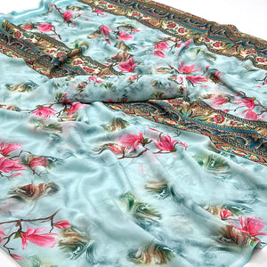 Blue Floral Digital Printed Georgette Saree