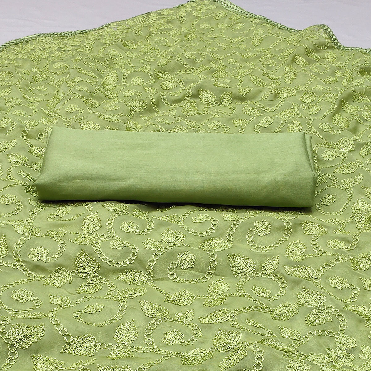 Green Floral Embroidered Organza Saree