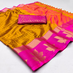 Gold Woven Cotton Silk Saree With Tassels