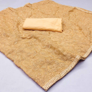 Mustard Yellow Floral Embroidered Organza Saree