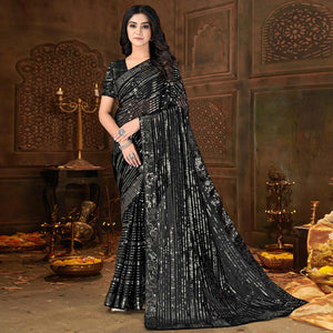 Black Sequins Embroidered Georgette Saree