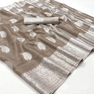 Brown Woven Linen Saree