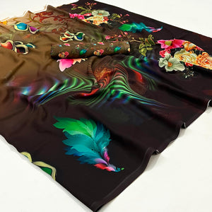 Brown-Black Floral Digital Printed Georgette Saree