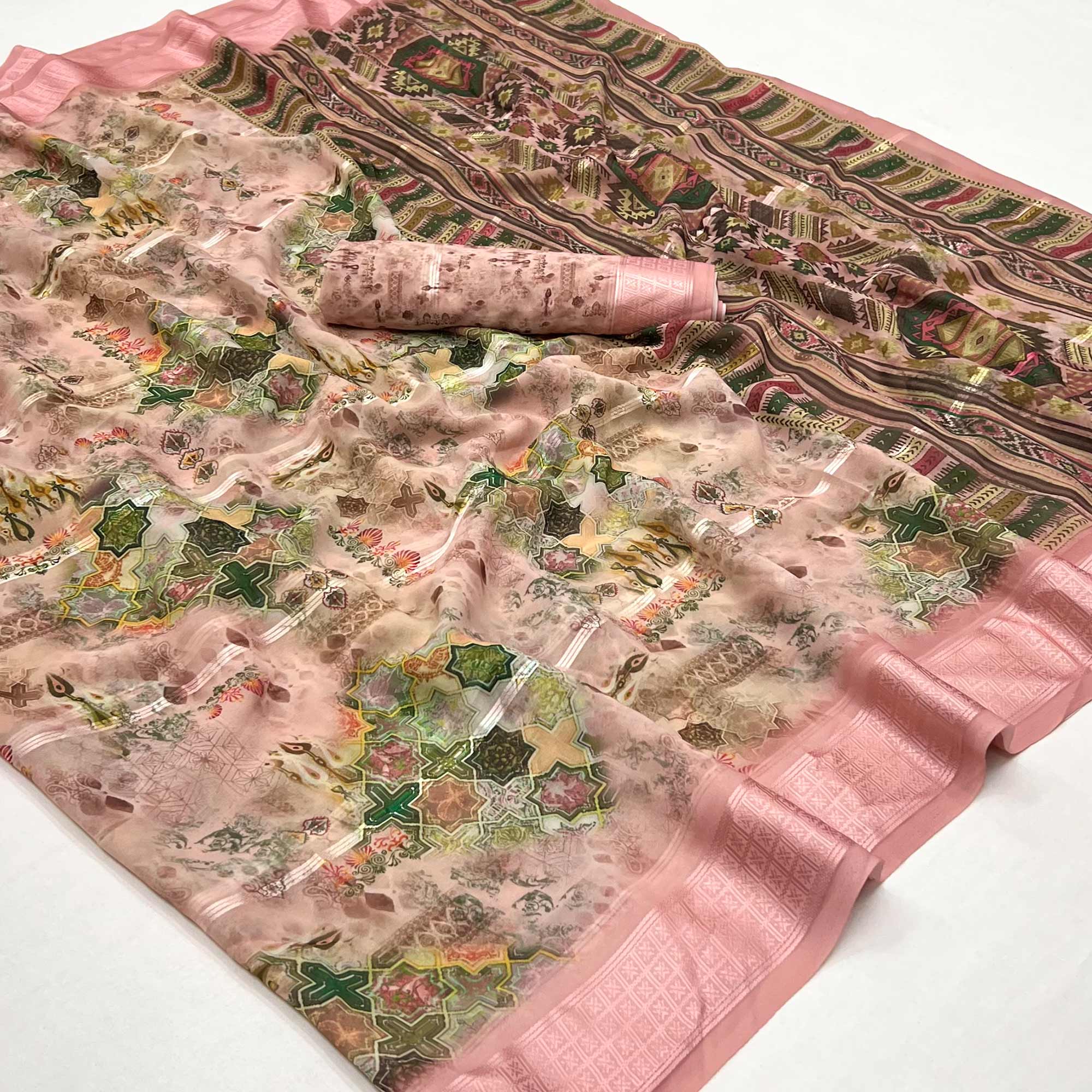 Peach Digital Printed Viscose Saree