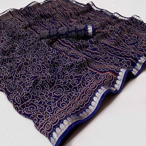 Blue Bandhani Printed Georgette Saree With Designer Border