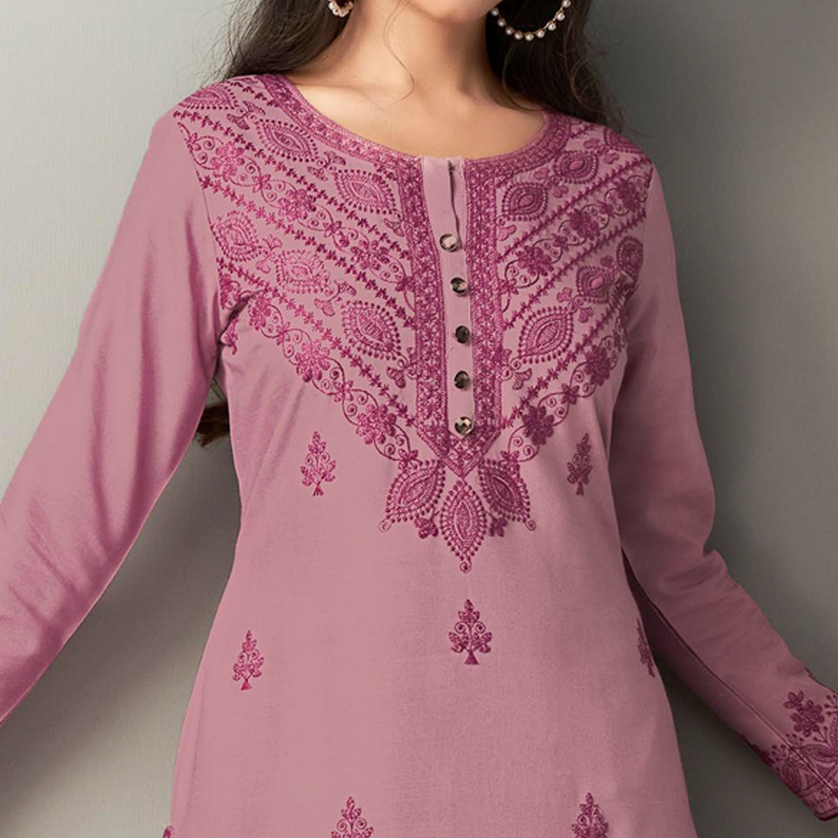 Mauve Lucknowi Embroidered Rayon Kurti