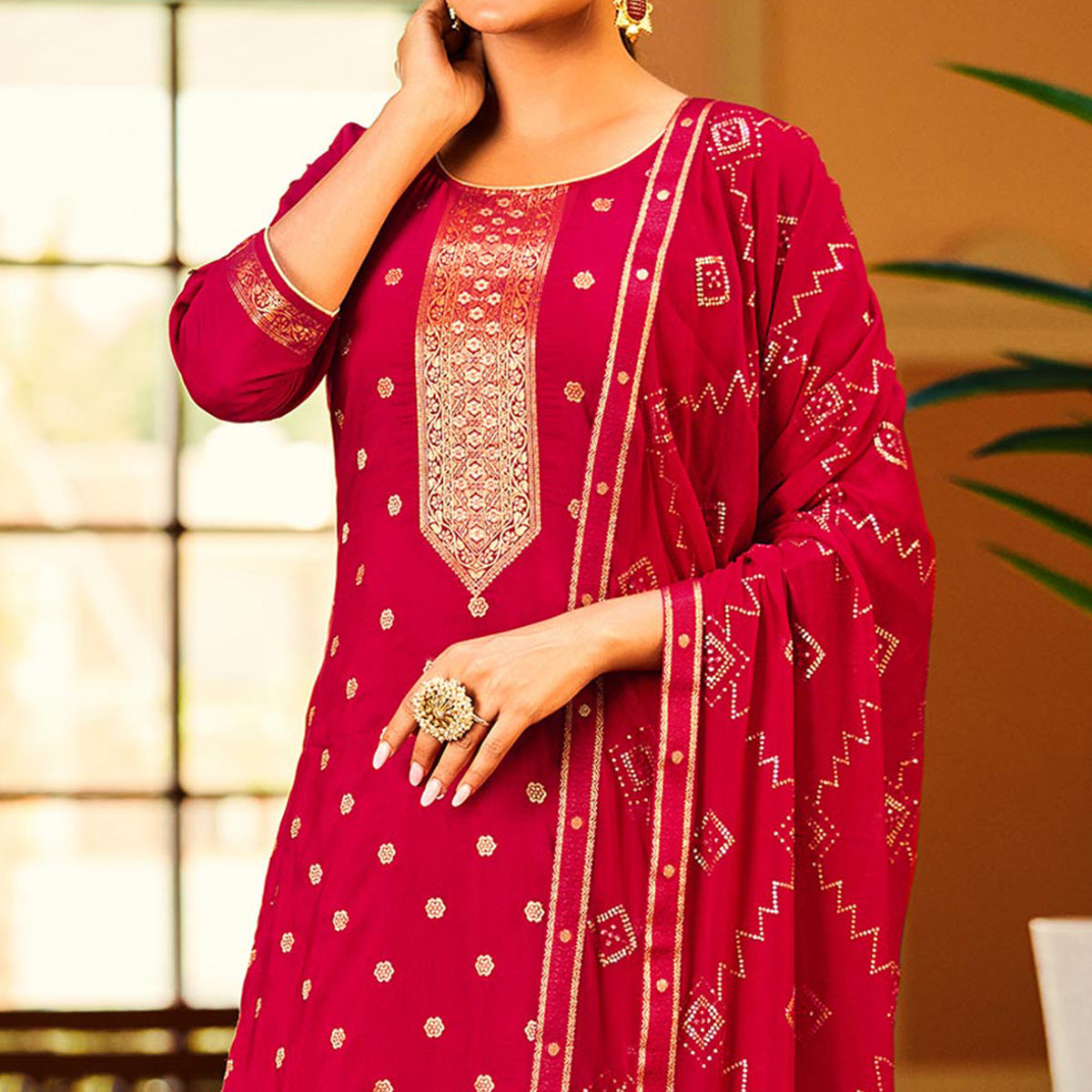Pink Woven Muslin Palazzo Suit