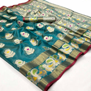 Rama Blue Woven Jacquard Saree