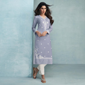 Lavender Lucknowi Embroidered Rayon Kurti