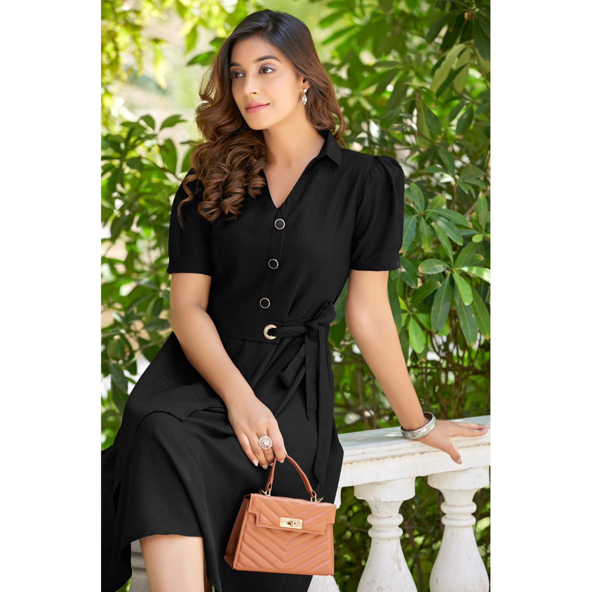 Black Solid Cotton Dress
