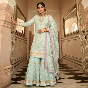 Green Woven Georgette Sharara Suit