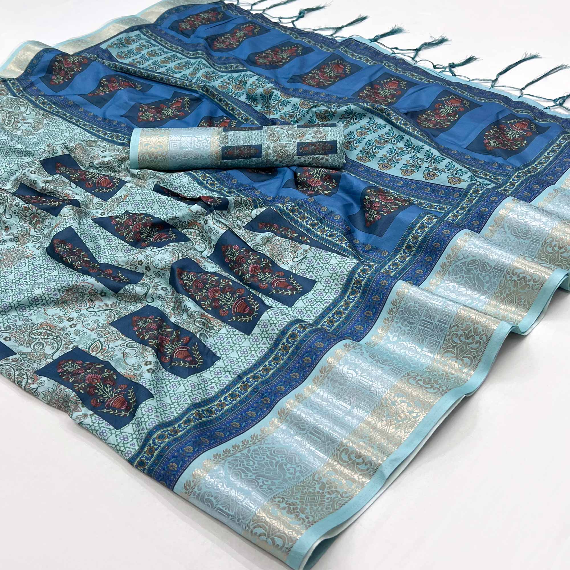 Multicolor Floral Digital Printed Pure Cotton Saree