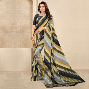 Multicolor Striped Printed Crepe Saree