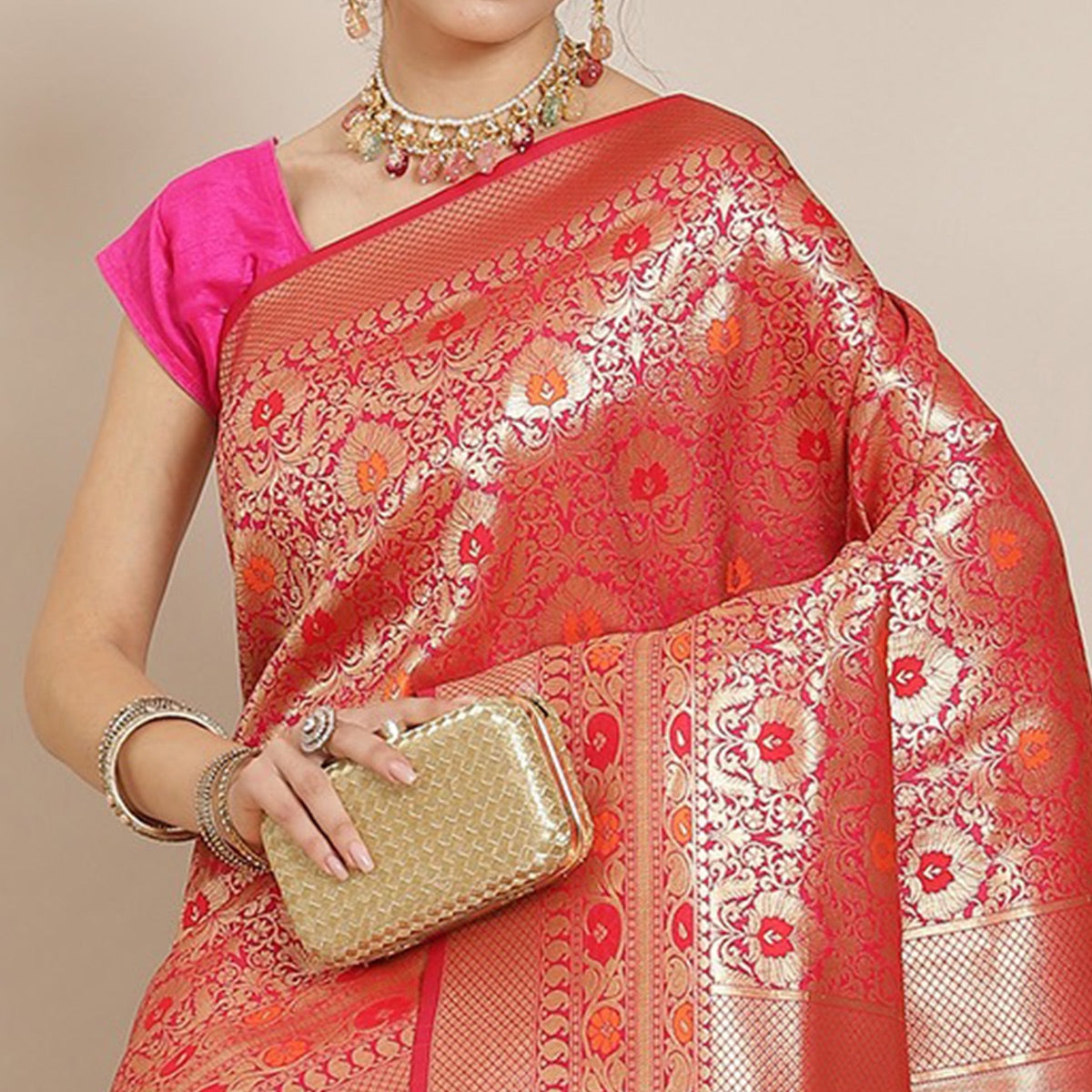 Pink Woven Kanjivaram Silk Saree