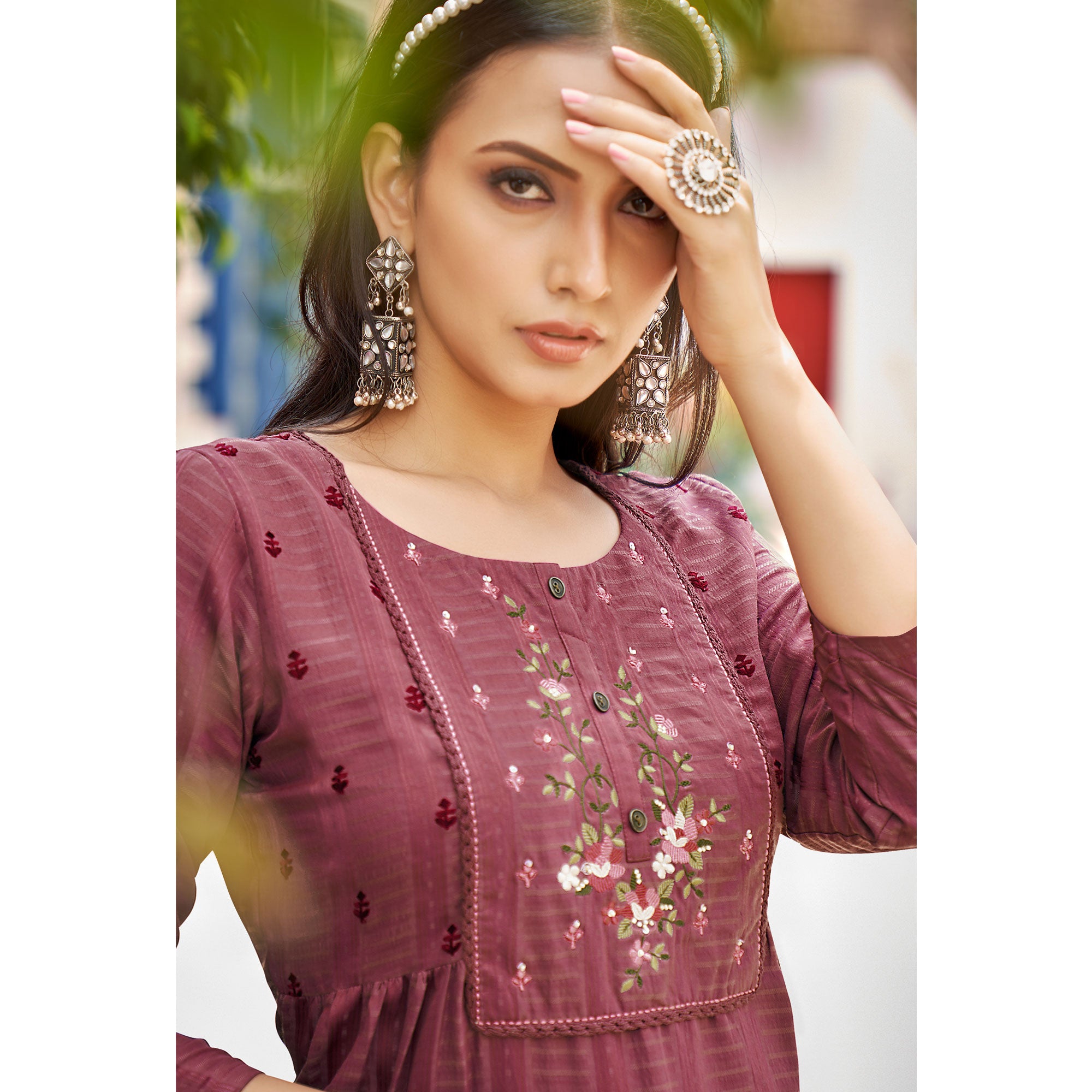 Mauve Embroidered Rayon Kurti