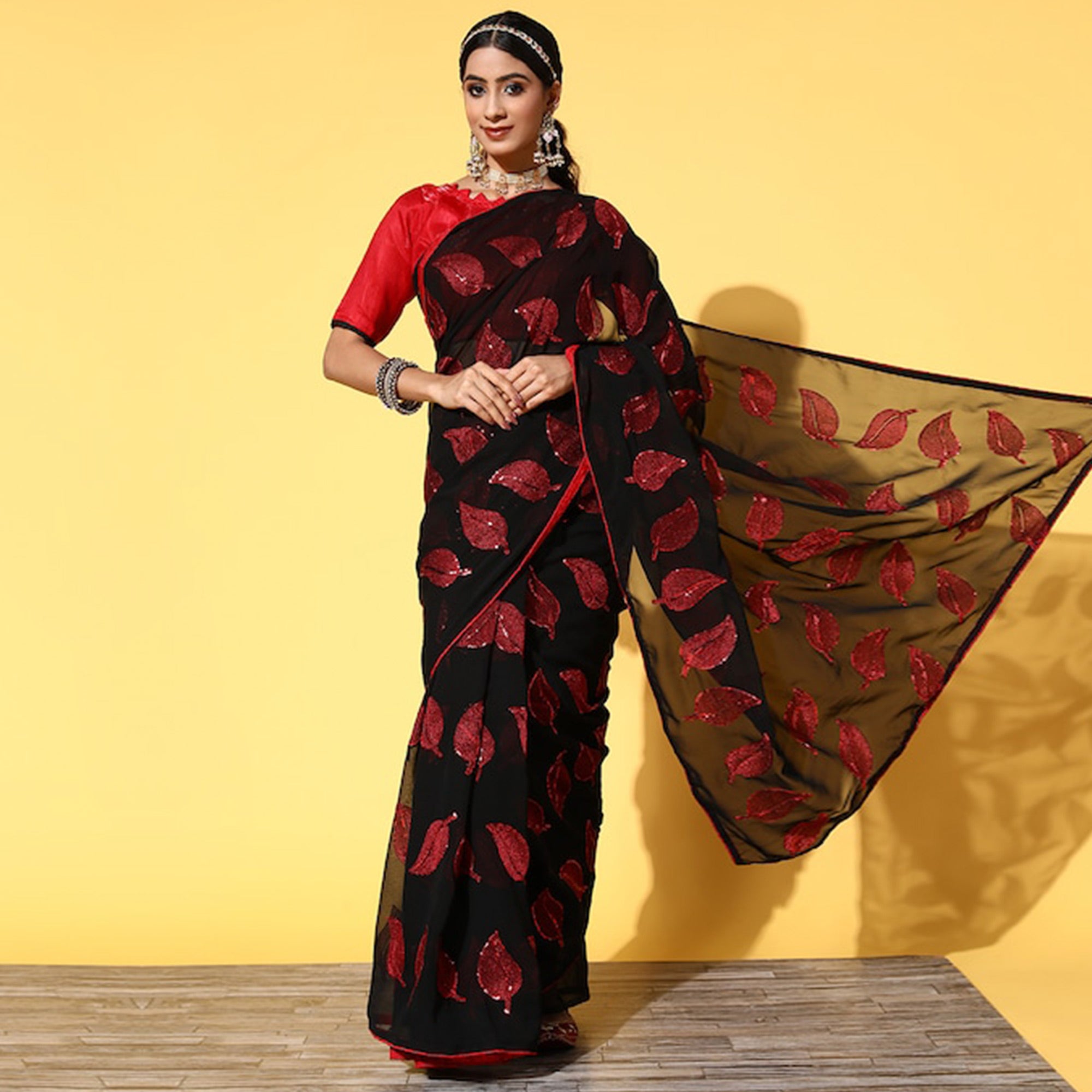 Black Sequins Embroidered Georgette Saree