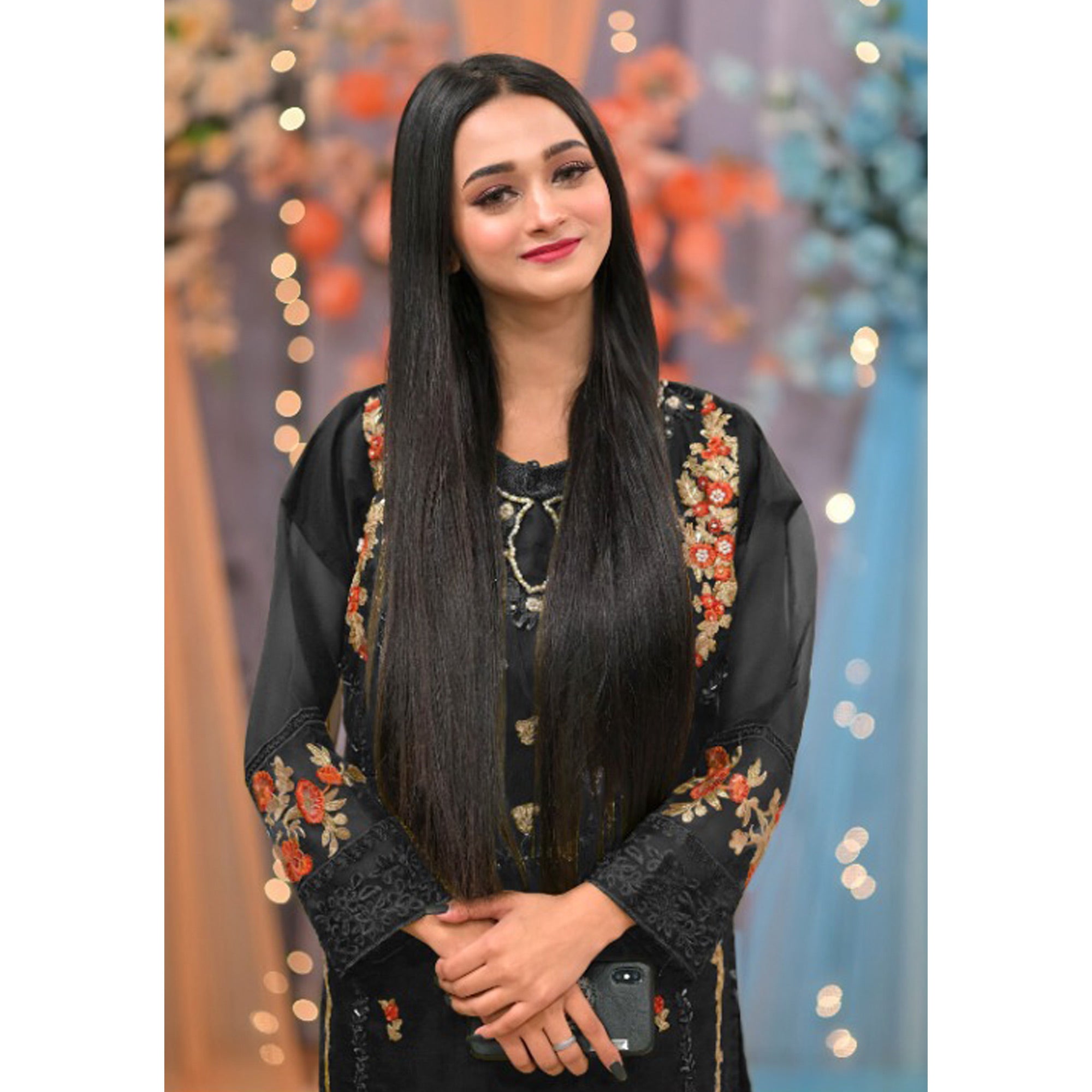 Black Sequins Embroidered Organza Pakistani Suit