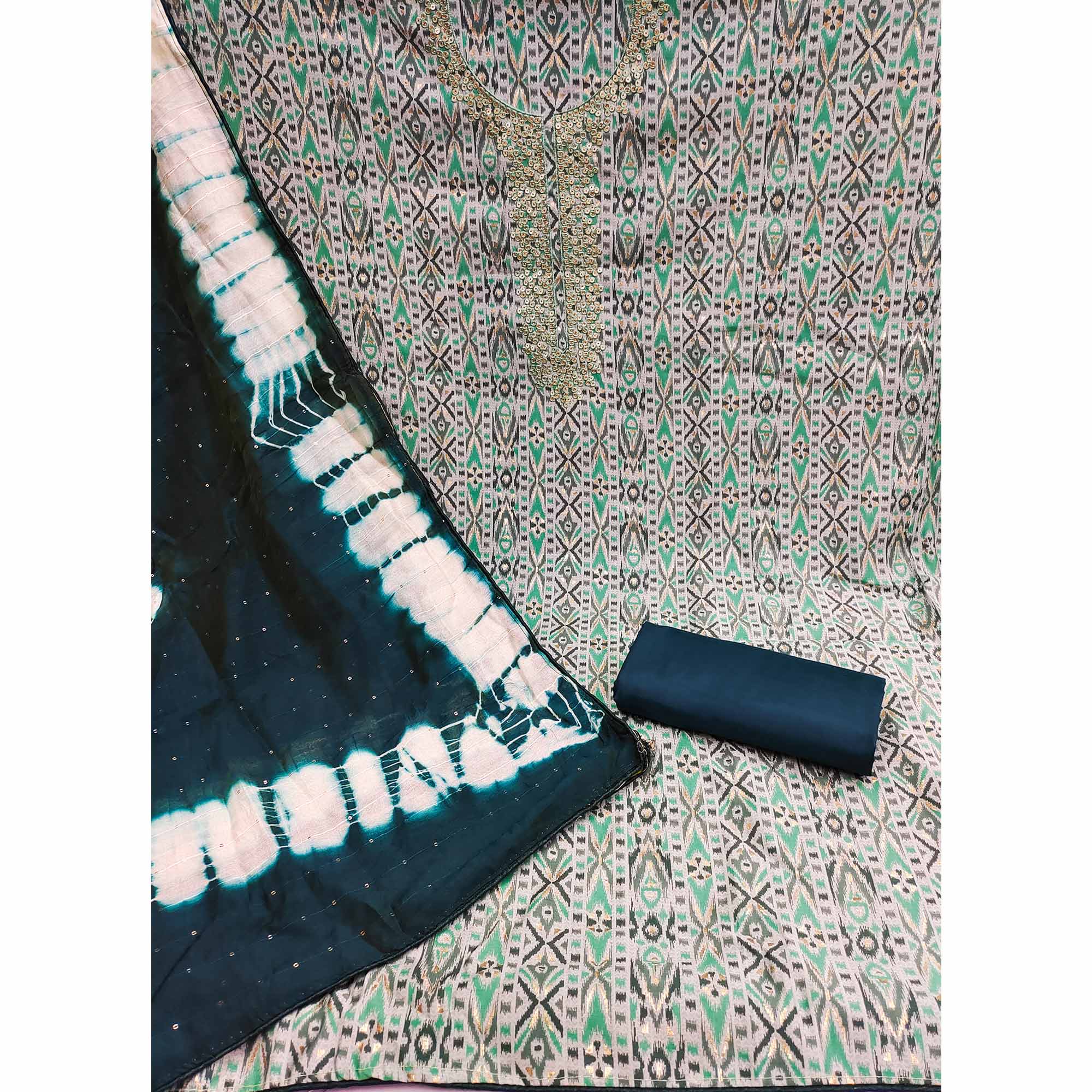 Green Ikkat Printed Modal Dress Material