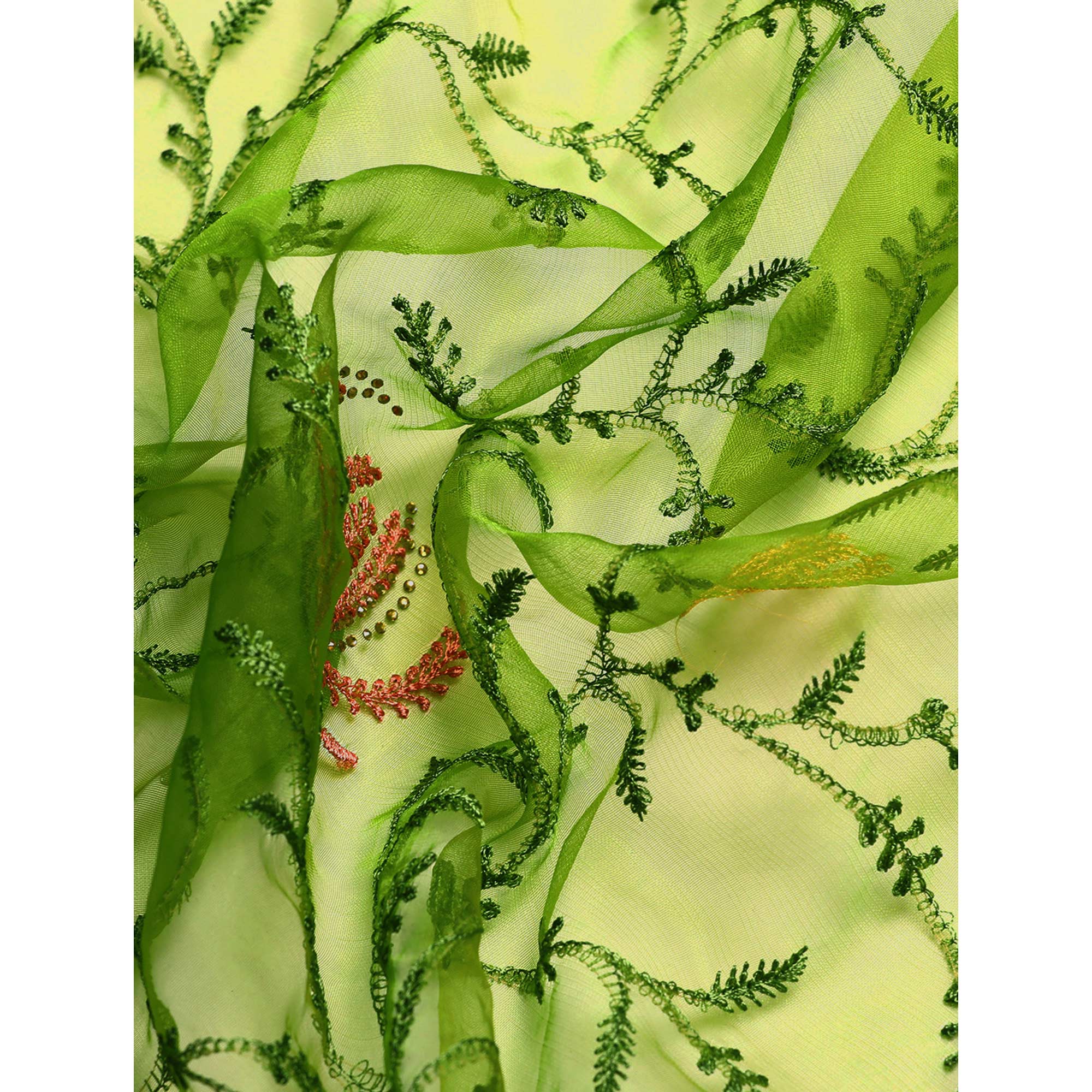 Green Floral Embroidered Organza Saree