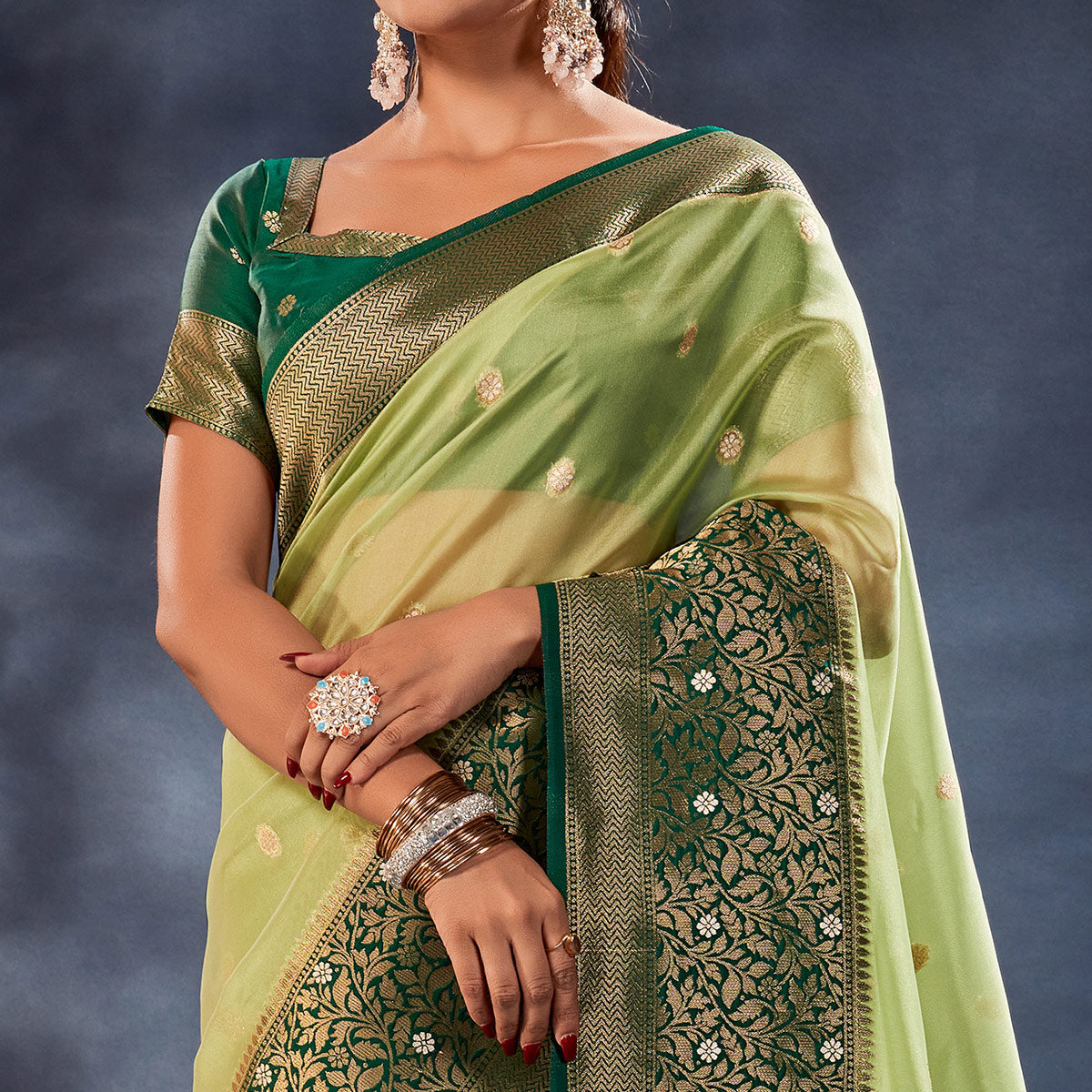 Green Woven Organza Saree