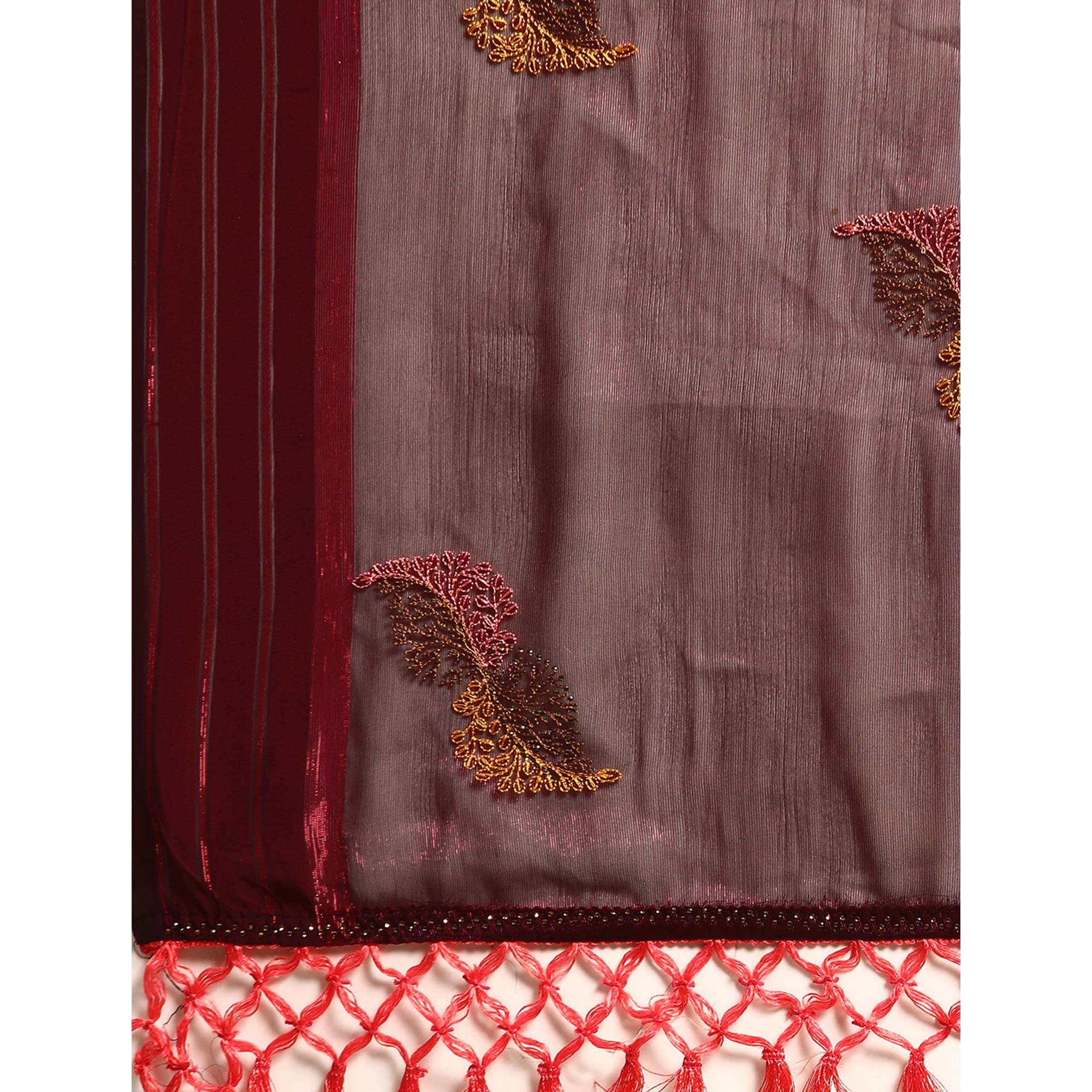 Wine Swarovski With Embroidery Work Chiffon Saree