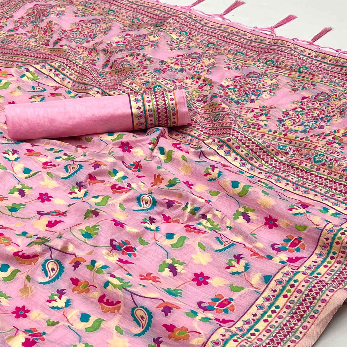 Pink Floral Woven Chanderi Saree