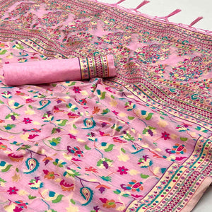 Pink Floral Woven Chanderi Saree