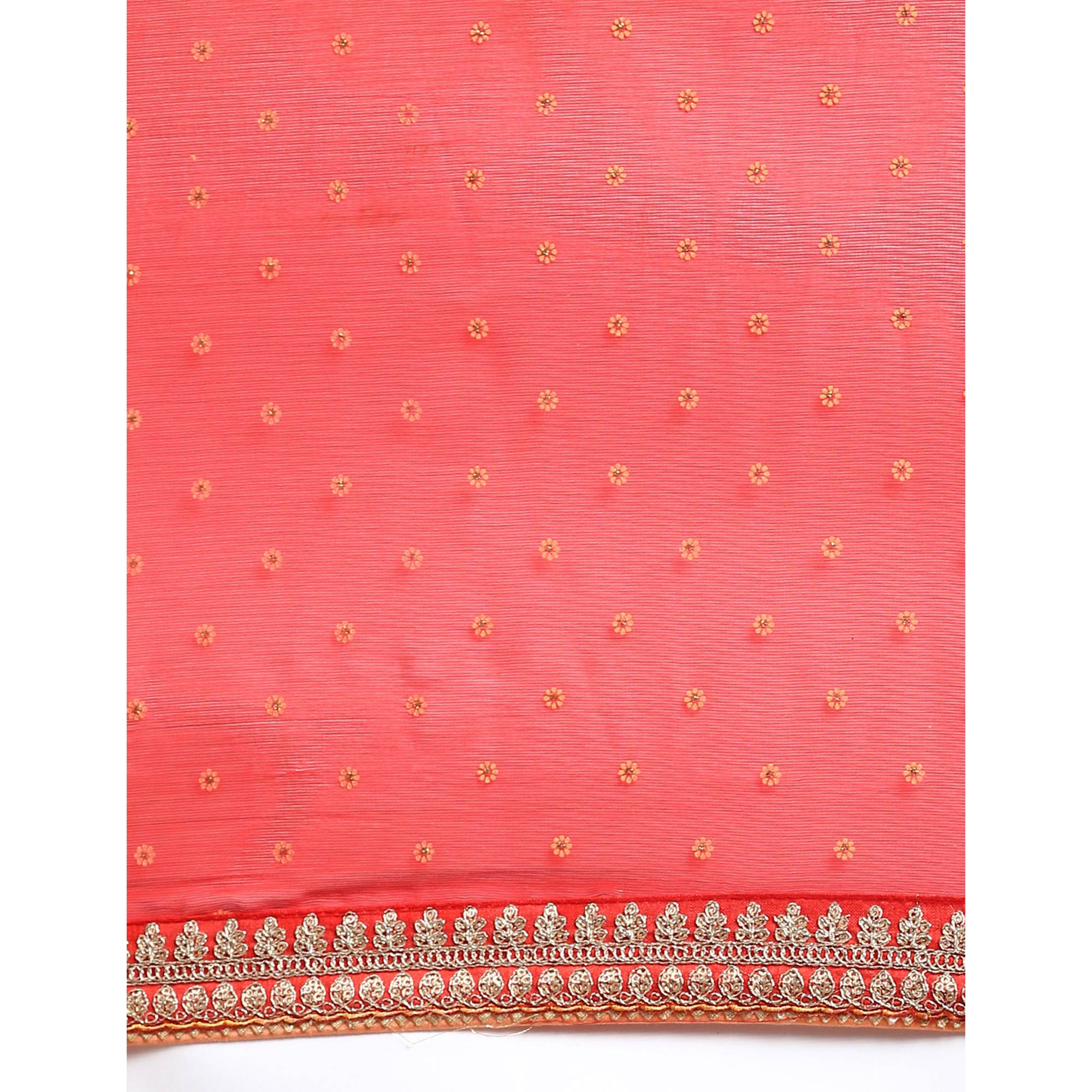 Red Foil Printed With Embroidered Border Chiffon Saree